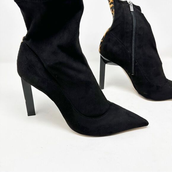 SCHUTZ Black Sock Pointed Toe Cheetah Animal Print Boots Size 10 - Picture 2 of 10